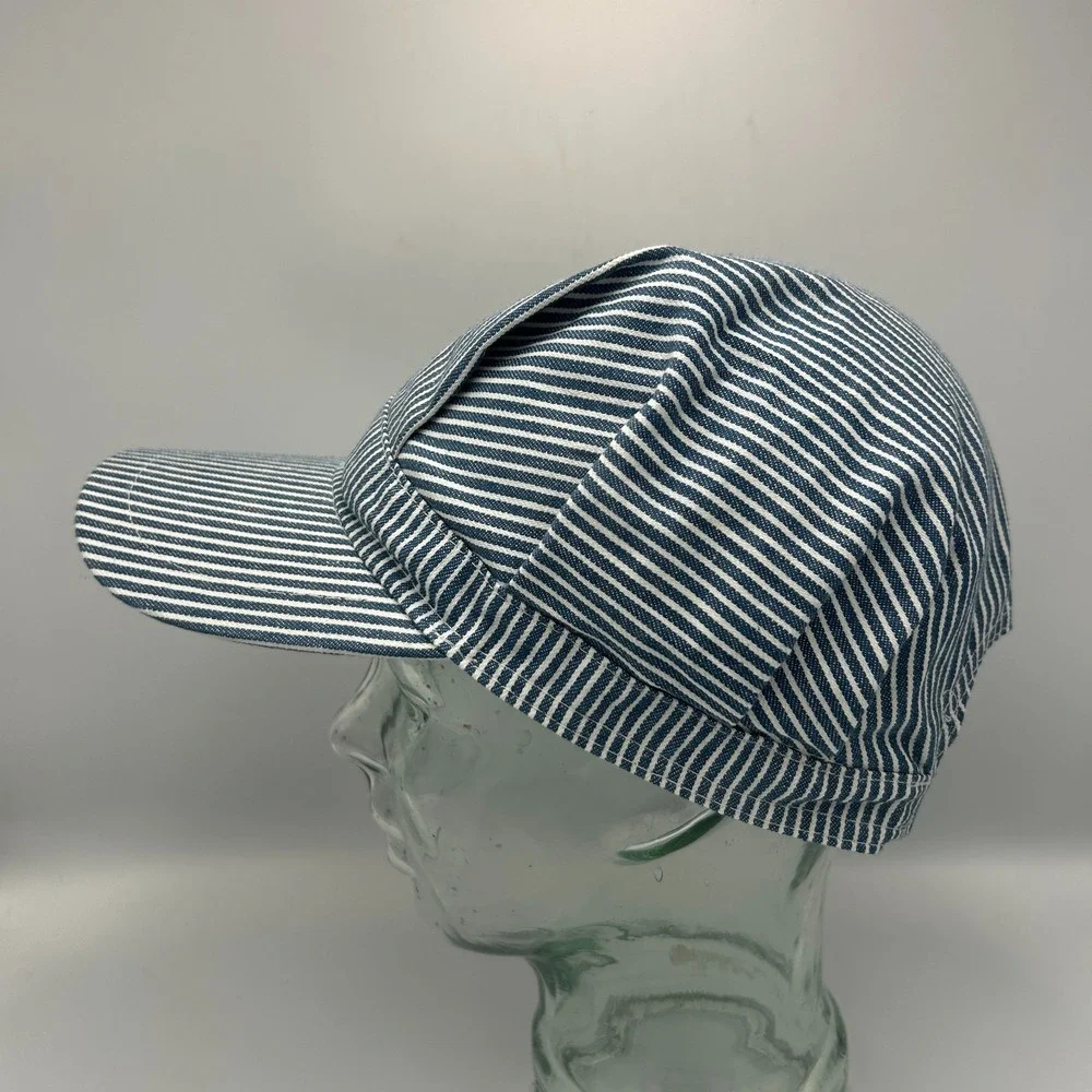 Vintage Conductor Hat Cap Sz L Mens Stripe Train Engineer Railroad Thomas Snap